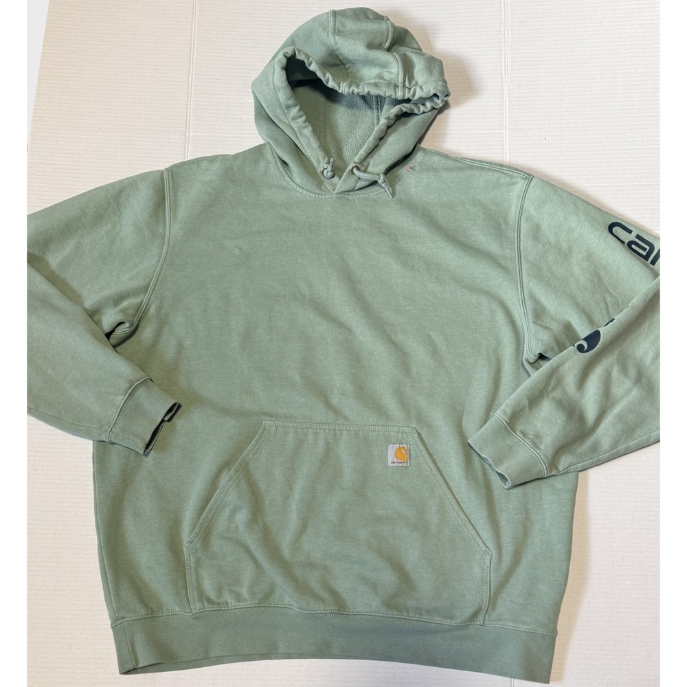 CARHARTT - Men's Hoodie - Green Loose Fit Logo Sleeve K288 GA0 - Size 2XL